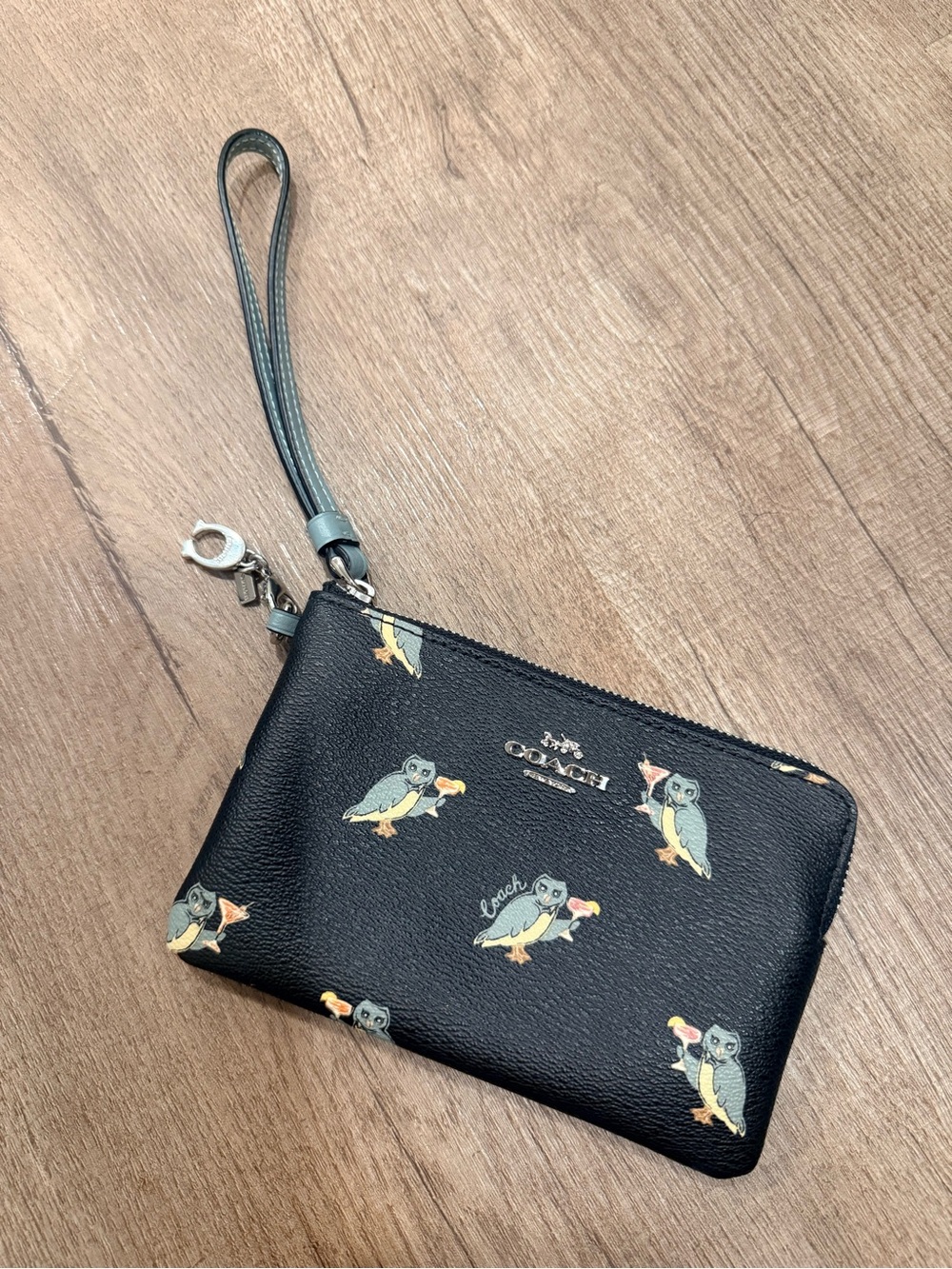 Coach Party Owl Corner Zip Wristlet